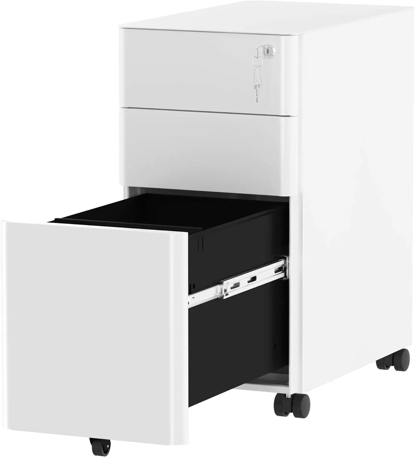 

3-Drawer Slim File Cabinet with Lock, Mobile Metal Office Storage Filing Cabinet, Legal/Letter Size, Pre-Assembled