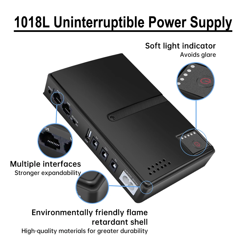 EU 1018L Uninterruptible Power Supply DC Backup Power Supply UPS Power Router Optical Cat Built-in Adapter 5V9V12V/15V/24V