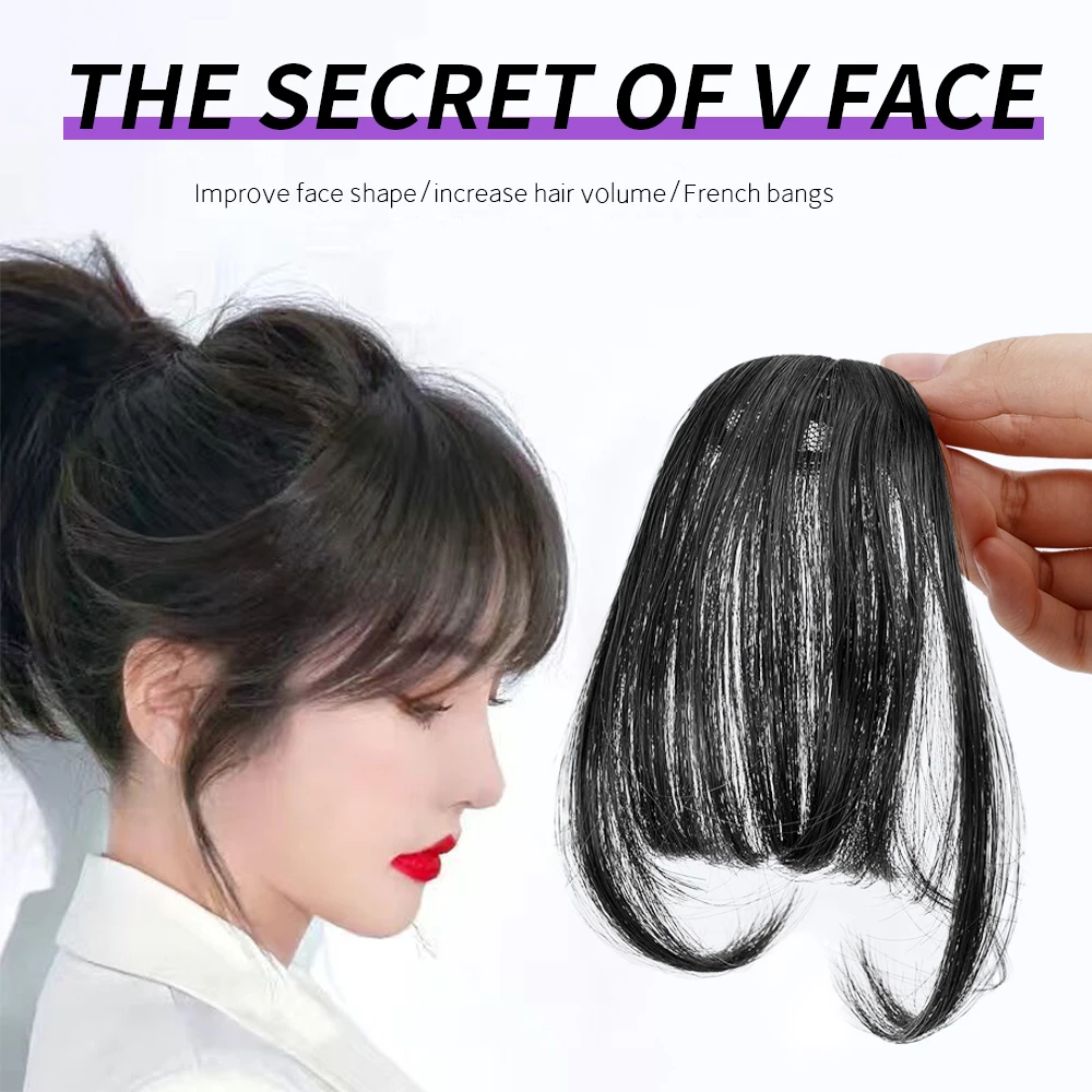 Synthetic Air Hair Fake Fringe Clip In Bang Cover Hair Natural Invisible Front Neat Bang Extensions for Women Wig Hairpieces