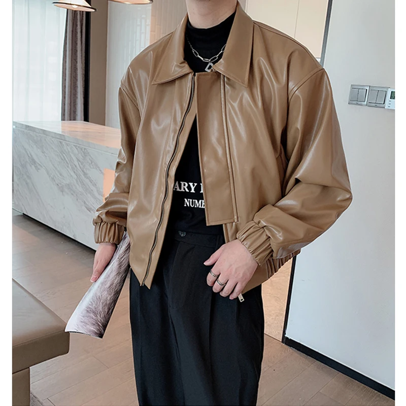 

Motorcycle PU Faux Leather Jacket Men's Oversize Casual American Retro Overcoat Streetwear 2023 New Cool Bomber Jacket B86