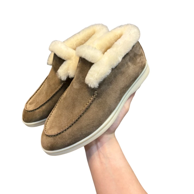 Woolen shoes wear thick warm woolen short boots outside autumn winter Europe casual leather solid color luxury natural