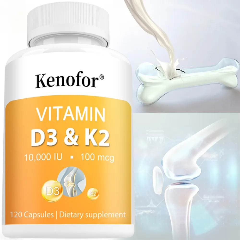 Vitamin D3 + K2, 120 Count | Vitamin D 10,000iu/250mcg & Vitamin K 100mcg for Bone & Immune Support - Vegan