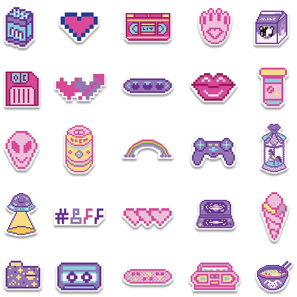 10/30/50pc INS Style Cute Pink Pixel Cartoon Stickers Decal Laptop Luggage Phone Scrapbook Guitar Car Decoration Sticker Kid Toy