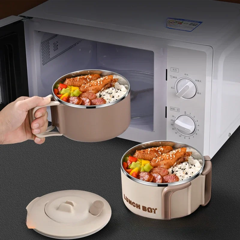 

Миска для рамэна 1200 мл с крышкой, нержавеющая сталь 316, лапша быстрого приготовления, фруктовый салат, миска для рисового супа, большая коробка для завтрака, кухонная посуда