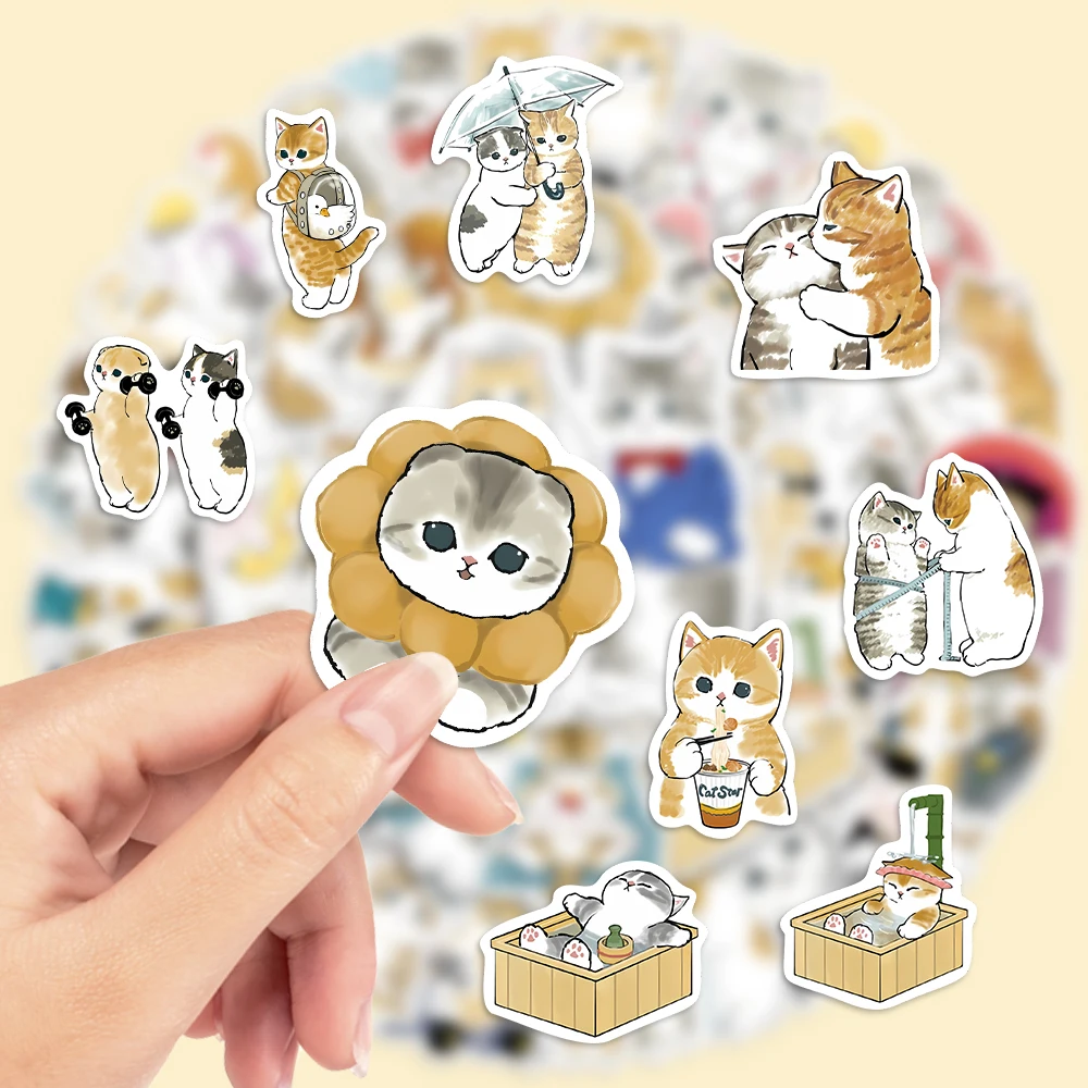 Kawaii Aesthetic Watercolor Cat Stickers Funny DIY Kids Toys Gift Waterproof Decal for Phone Laptop Scrapbook Luggage Decorative