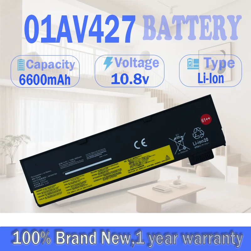 01AV427 72Wh Laptop Battery For Lenovo ThinkPad T470 T480 T570 T580 P51S P52S 01AV428 01AV492 01AV423 SB10K 61++ 10.8V