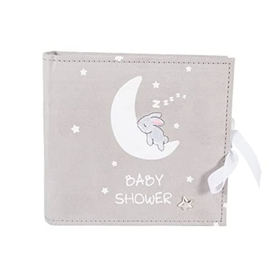 

Cute and Beautiful Neutral Grey Suede Baby Shower Photo Album - 80 Spaces for 4x6 Photos White Moon and Stars
