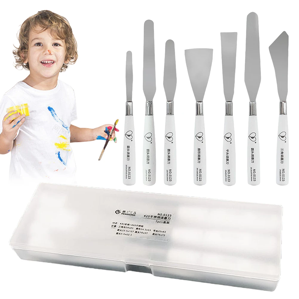 Cuchillo para pintura al óleo, paleta de pintura de acero inoxidable, juego de raspador de pintura al óleo, cuchillos de Metal, raspador de mezcla de colores, 7 Uds.