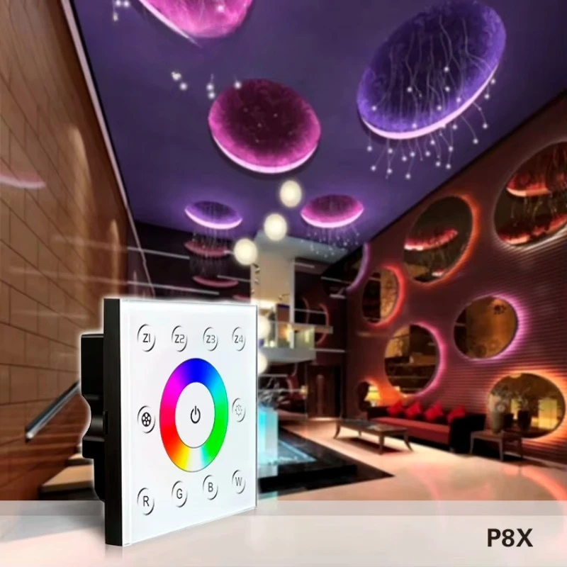 P8X+R4‑2.4G Multi‑Zone RGB RGBW DMX512 Controller, 2.4G RF Dimmer for Color‑Adjustable LED Strip Light