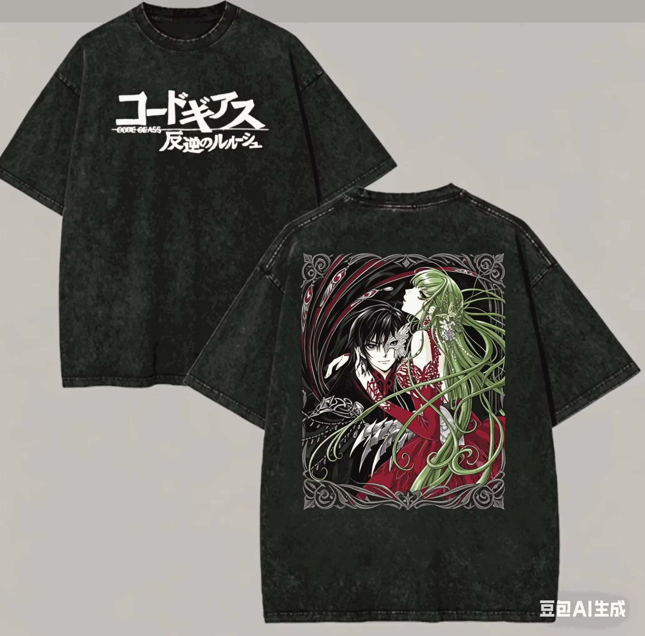 2026 Code Geass Lelouch & C.C. Vintage Washed T-shirt Anime Print Oversized Cotton Short Sleeve Tee For Men Women Fans