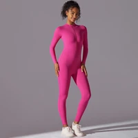 Solid Sports Jumpsuit Fashion Zipper Long Sleeve Fitness Overalls Women Sportswear Quick-dry Gym Yoga Jumpsuit - Image 2
