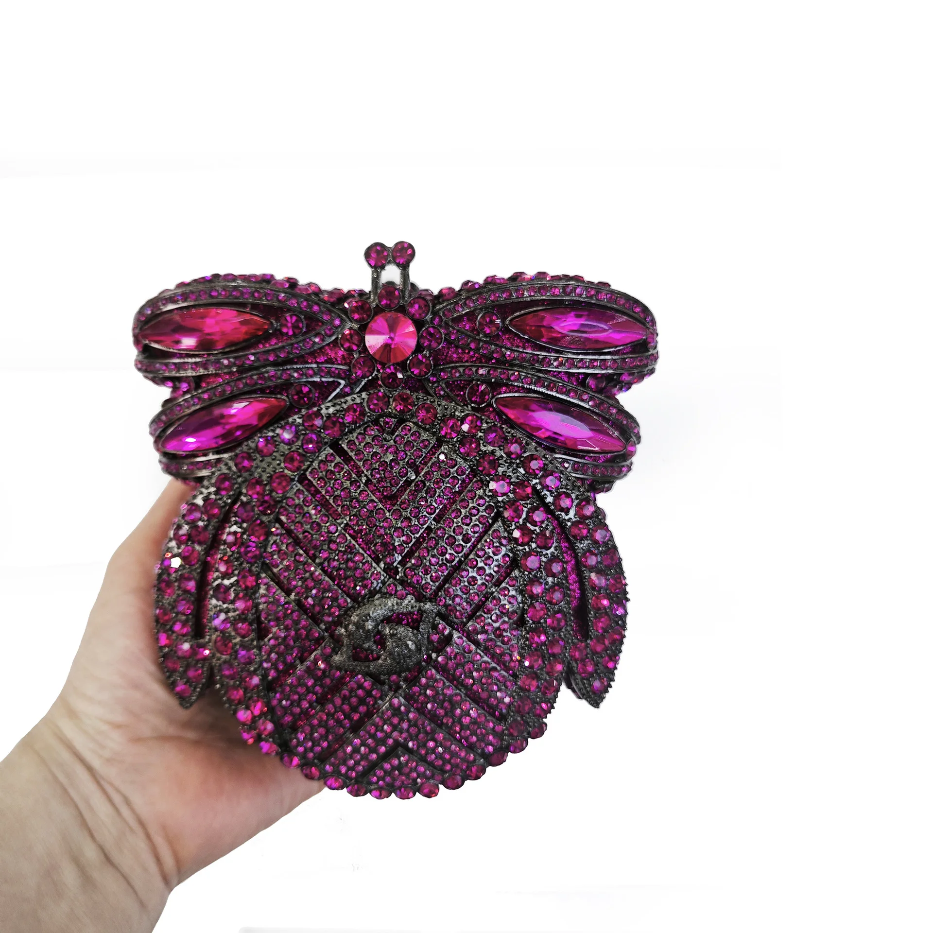 

XIYUAN Purple Rhinestones Animal Print Evening Bag Hollow-out Diamond Bridal Handbag Wedding Party Purse Crystal Prom Clutches