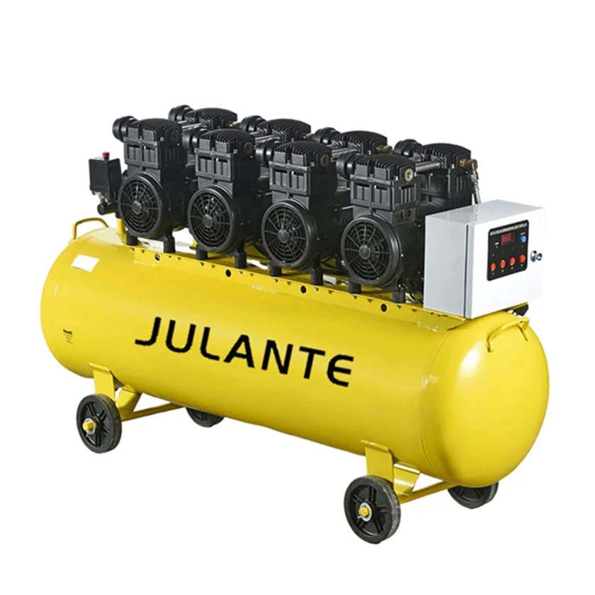 ضواغط صناعية خالية من الزيت الصامت 8bar 220v 1400rpm 2.2kw 120L آلة ضاغط الهواء المحمولة