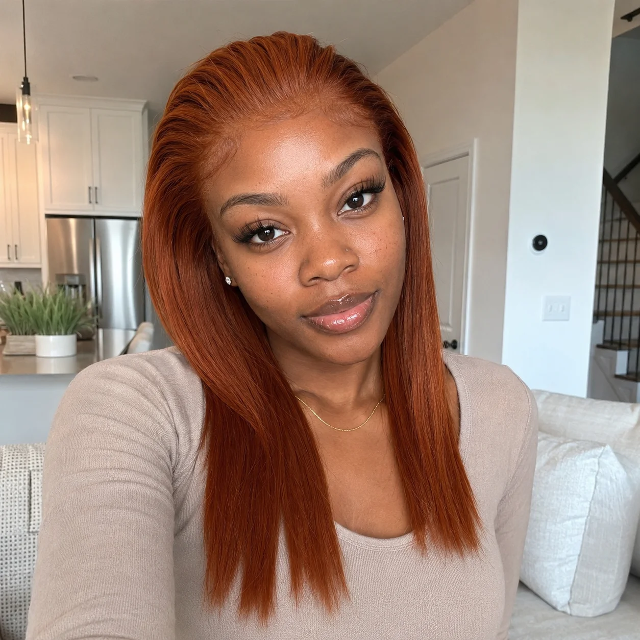 TIMOPOL #350 Ginger Copper Orange Straight Wig, 13x4 Lace Front Human Hair 16 Inch Glueless Pre Plucked Baby Hair Wig for Black Women Daily Style