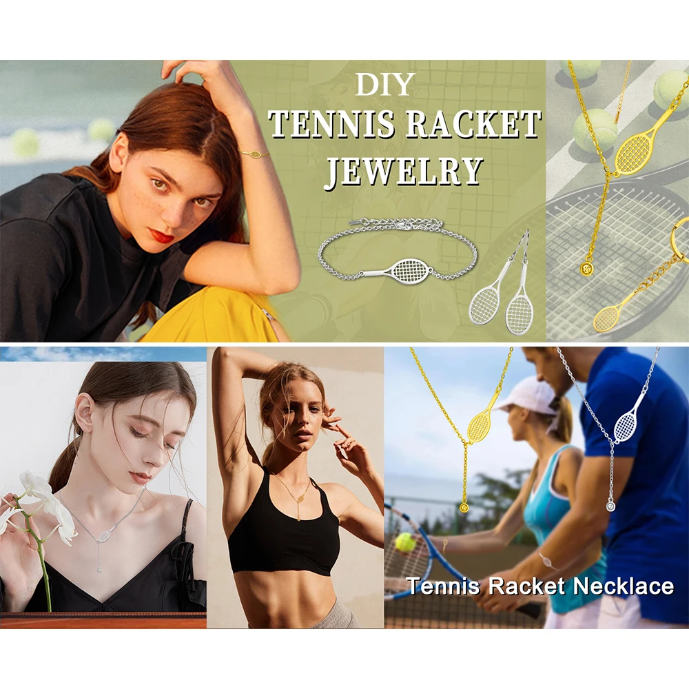 EUEAVAN 5pcs Volleyball Bicycle Tennis Racket Gymnast Stainless Steel Pendant for Necklace Women Sports Cyclists Lover DIY Charm