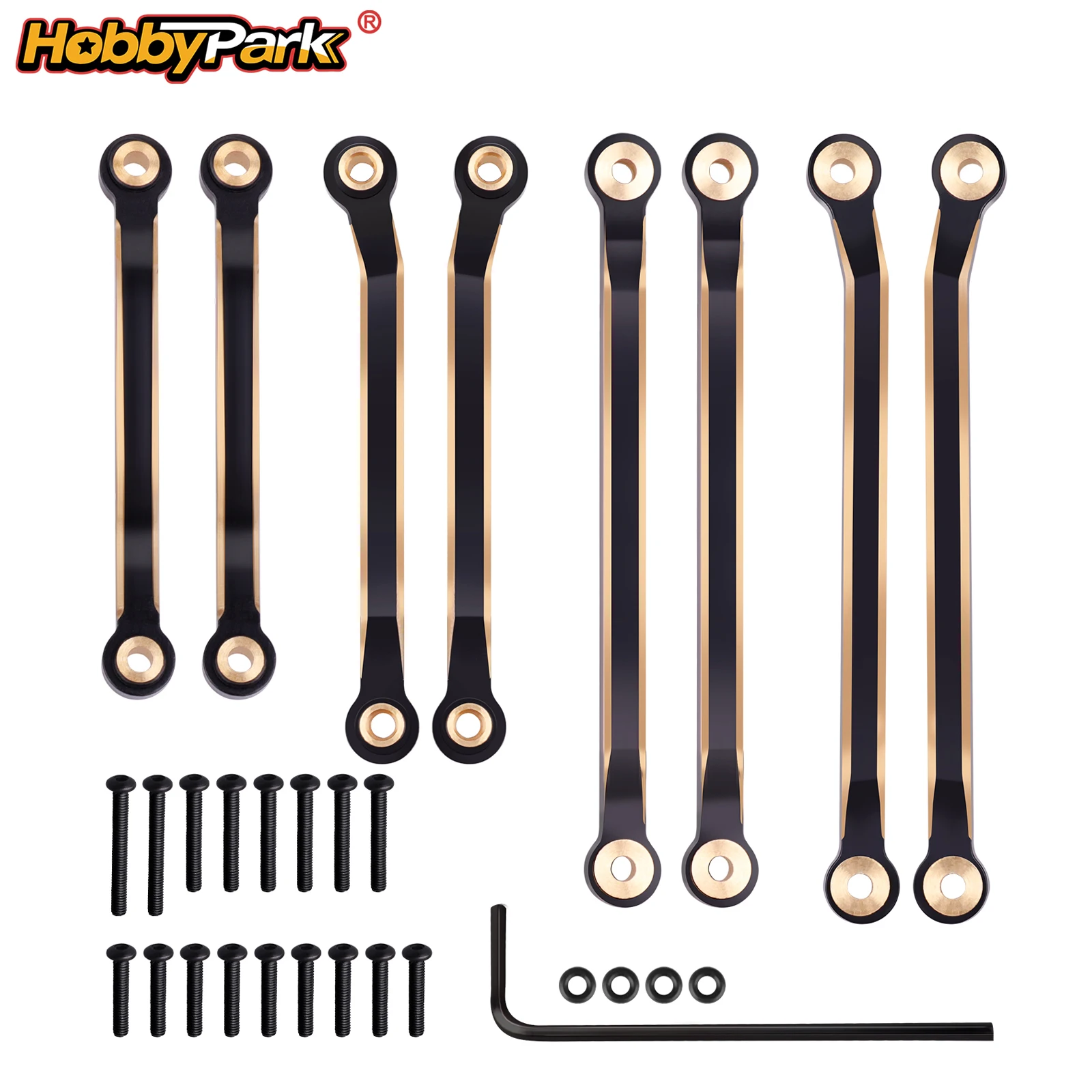HobbyPark Brass High Clearance Links Set Chassis Linkage Upgrade for 1/18 TRX4M Bronco Defender Crawler Black Gold