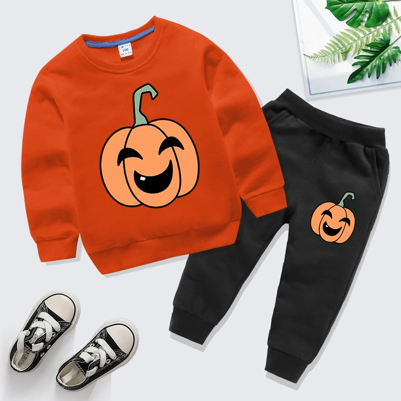 Children Clothes Cartoon Pumpkin Halloween Pullover+Pants 2pcs Sets Autumn Toddler Girls Boys Long Sleeve Sweatshirt Tracksuits