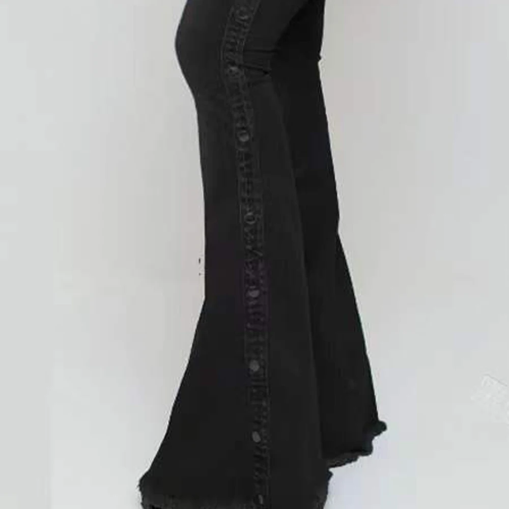 حجم كبير المرأة الصلبة الدنيم عالية الخصر مضيئة الجينز كامل طول السراويل السيدات ربيع الخريف أزرار جيوب بنطلون حجم L-5XL #6