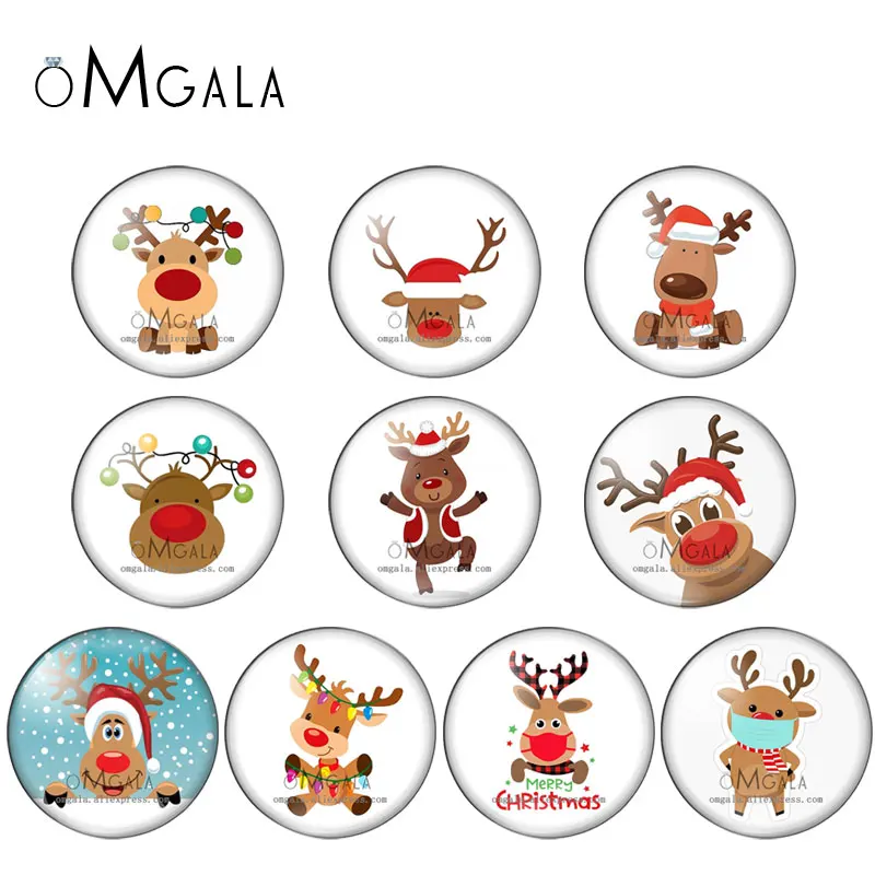 Fashion Cute Christmas Deer Paintings 10/12/14/16/18/20/25/30mm Round photo glass cabochon demo flat back Making finding