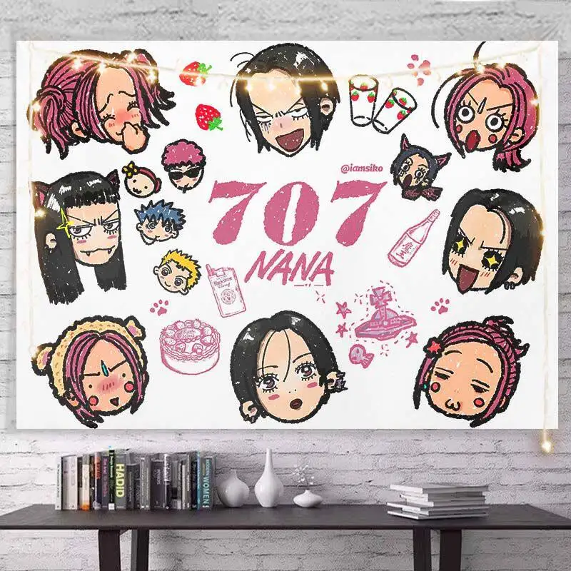 VIKAMA NANA Komatsu Nana Tapiz de Hilo Rosa, Decoración de Habitación de Chica Japonesa Anime, Estilo Ins, Ambiente Hogareño, Arte Tejido para Colgar en la Pared