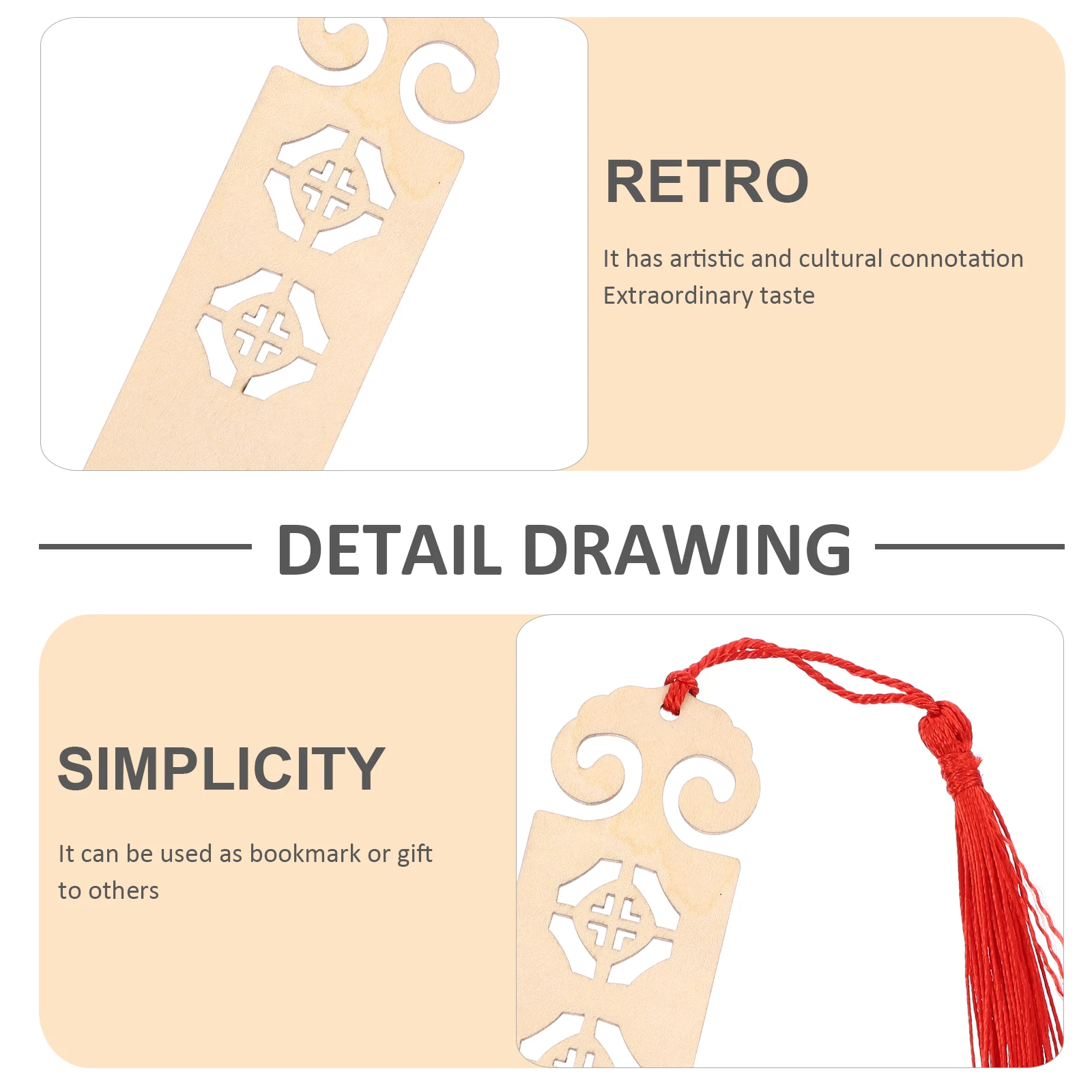 6pcs Wood Bookmark Retro Bookmarks DIY Hole Chic Blank Unfinished Hollow Wooden Chinese Culture Gift Students Writers Readers