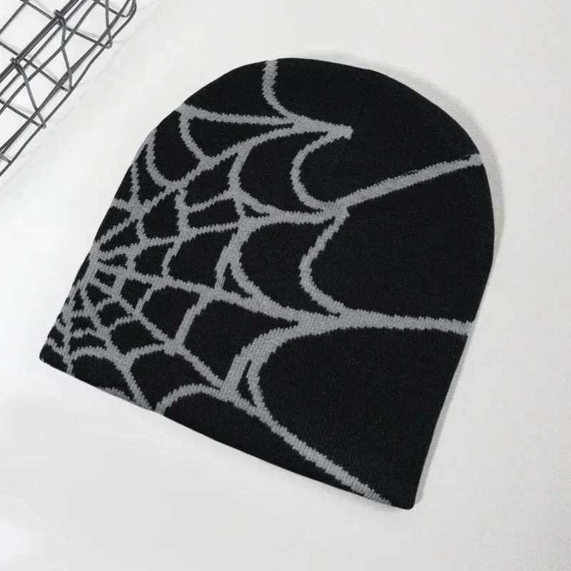 Knitting Spider Web Design Hat Skullies Beanies for Men Women Pullover Pile Cap Y2k Goth Warm Beanie Hats New Hip-hop Street Cap, image 7
