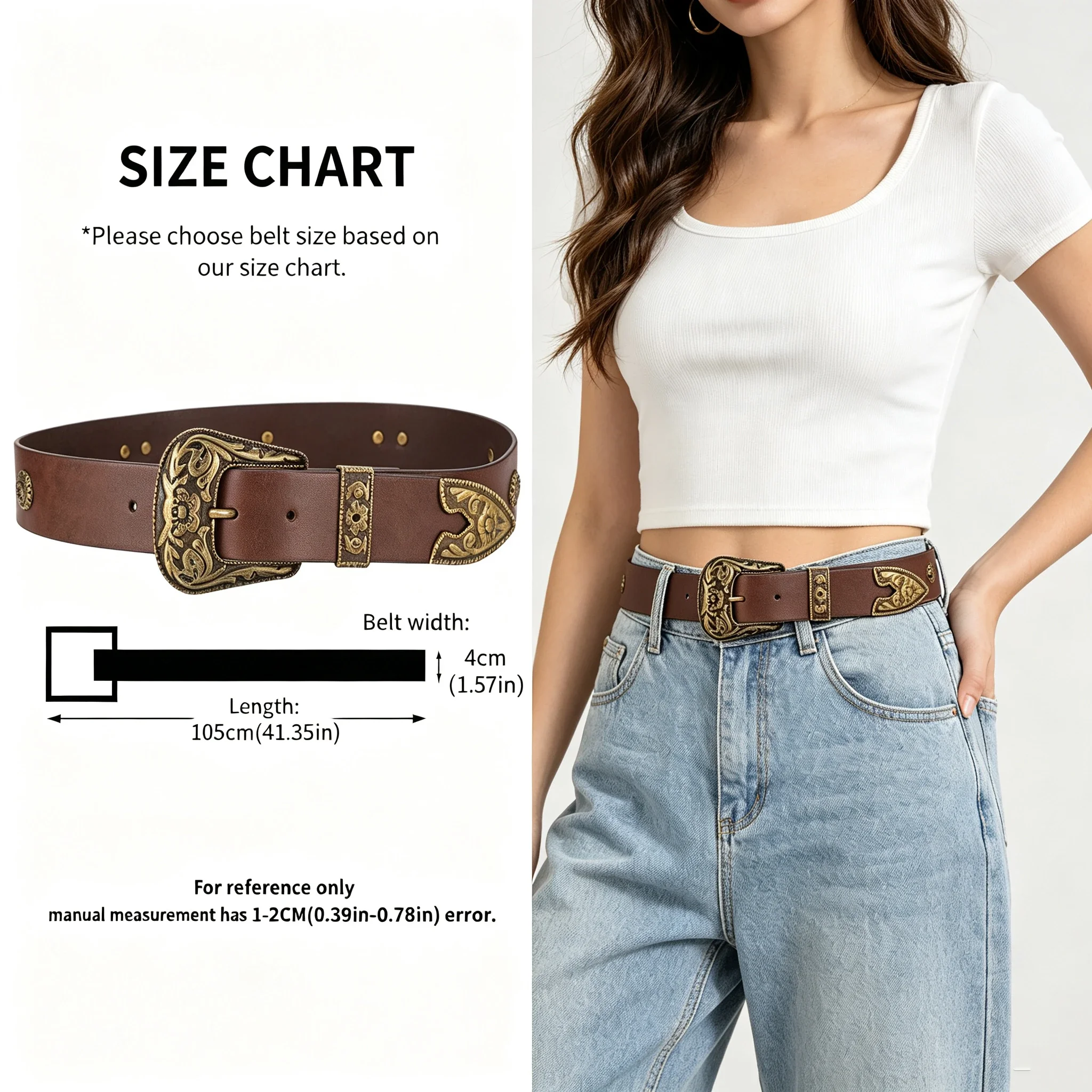 New Western-style vintage carved distressed leather belt for women, autumn/winter collection from Europe and America.