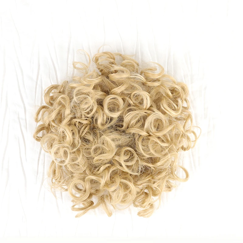 JINKAILI 合成乱雑なカーリーおだんごヘアピース弾性巾着ポニーテールエクステンションおだんごヘアグレーブラックブロンド偽おだんごヘア