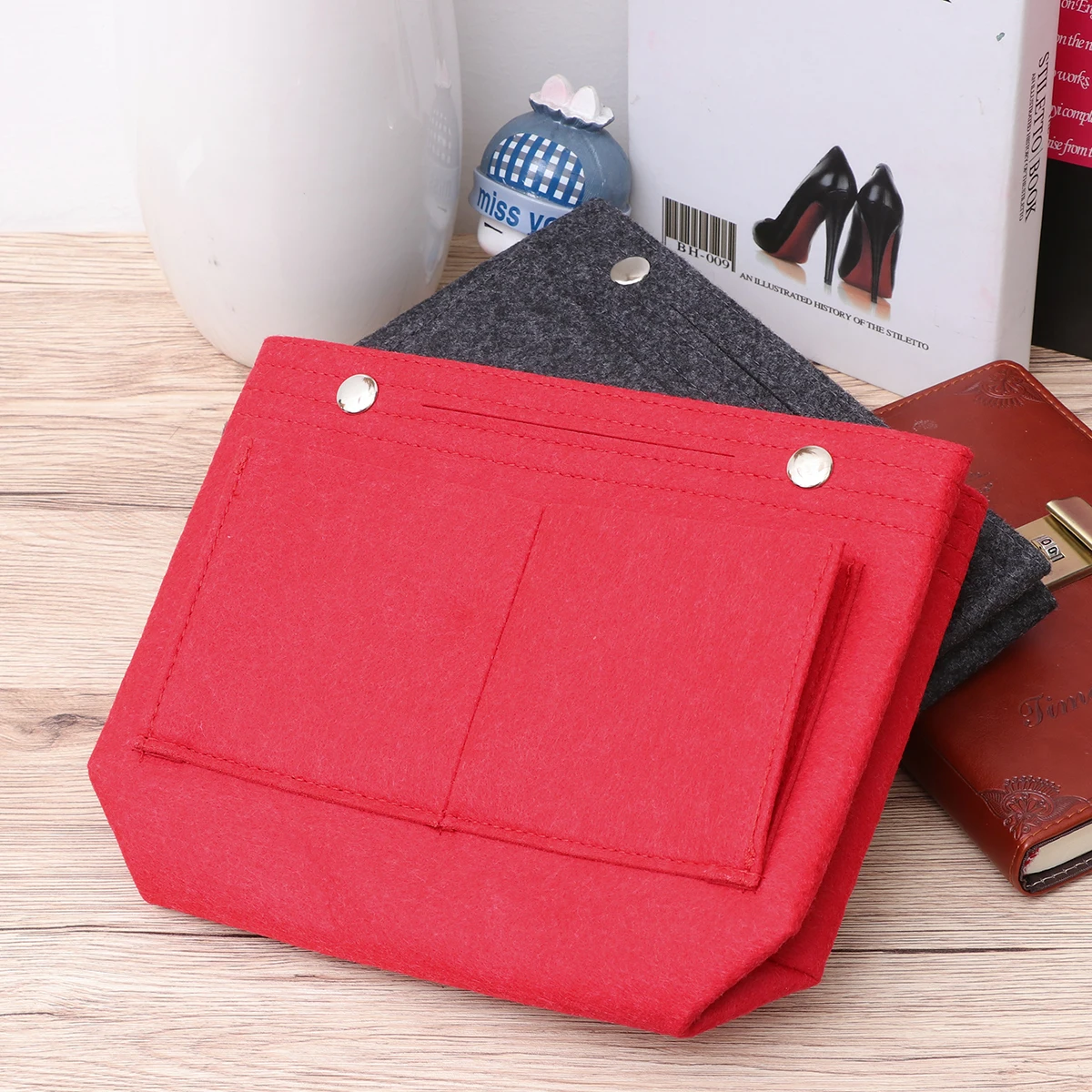 

Foldable Felt Storage Bag Red Multi-Functional Makeup Organizer Handbag Multi-Pocket Felt Storage Bag