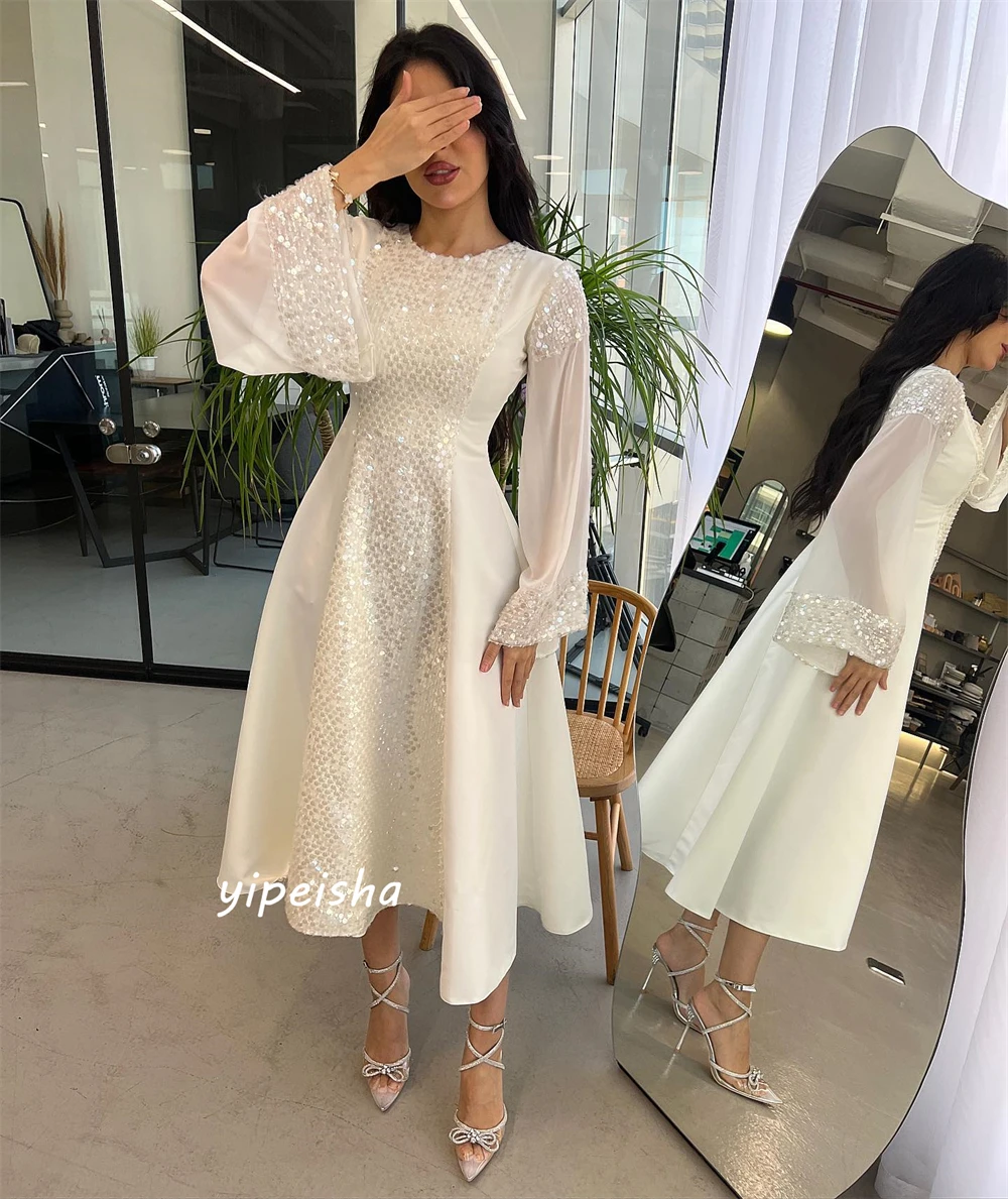 Prom Dress Jersey Draped Sequined Ruffles Engagement A-line O-Neck Bespoke Occasion Gown Midi Dresses Evening Saudi Arabia