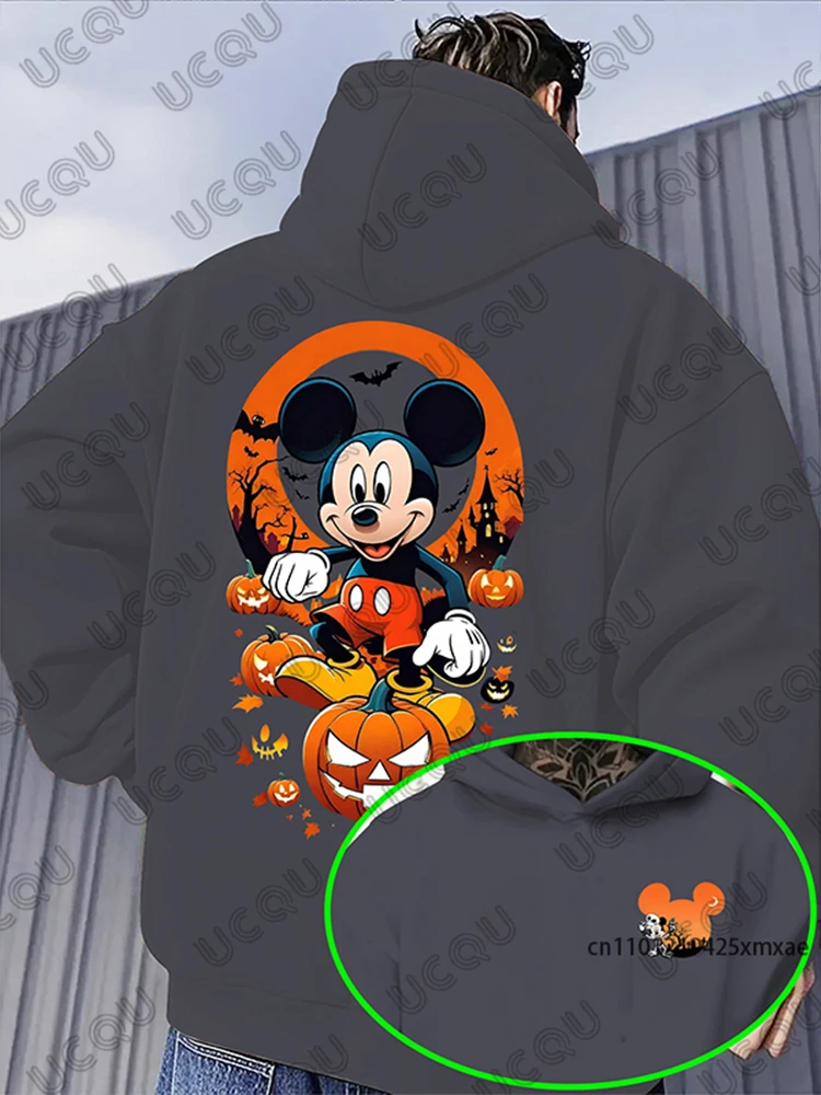 هالوين ديزني ميكي ماوس طباعة الرجال القطن هوديس الخريف الشتاء طويلة الأكمام البلوز عارضة المتضخم للجنسين قمم #4
