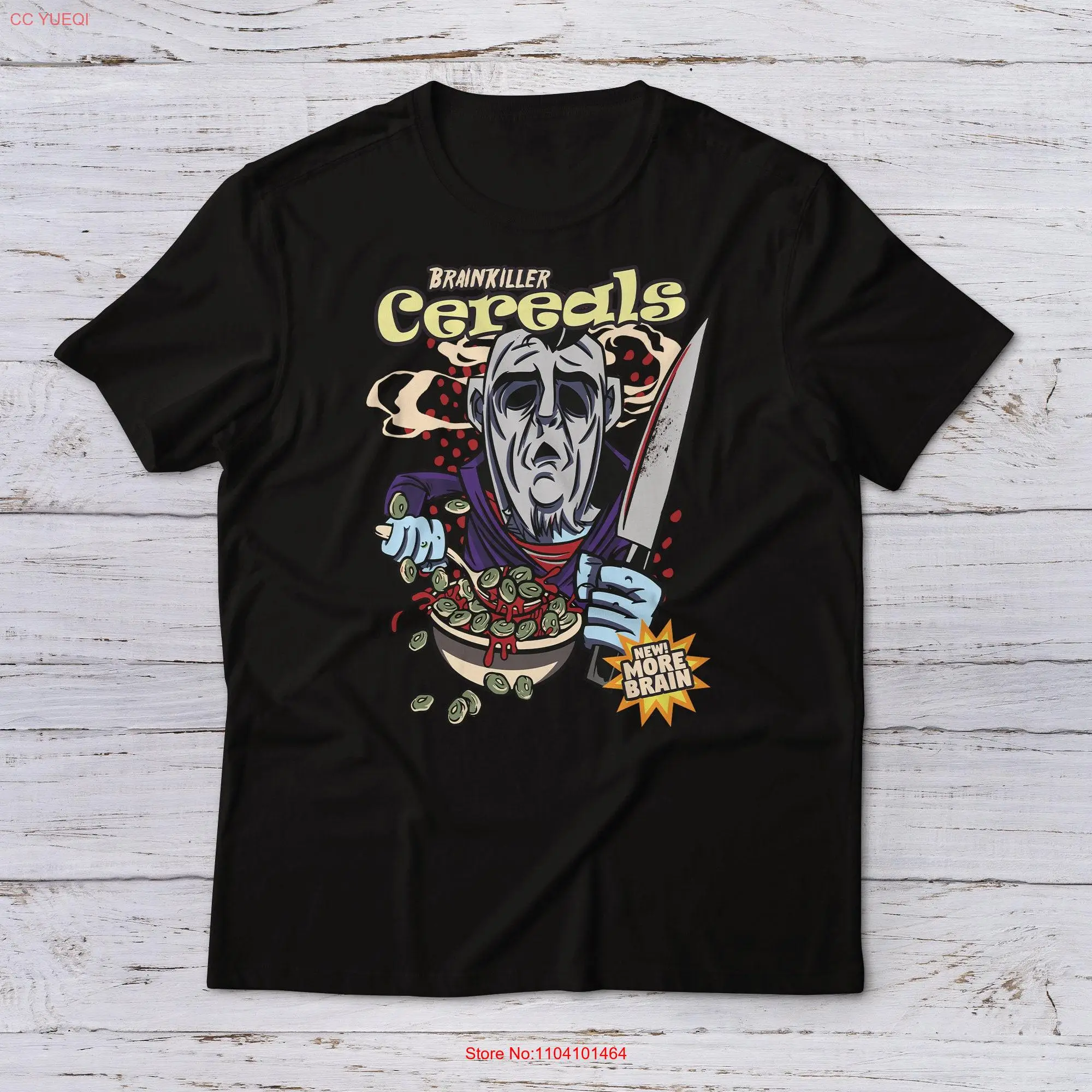 Lootgear-Camiseta de parodia asesina de cereales, remera de copos de maíz, comida, desayuno, cereales del cerebro, película de terror Retro de los años 80, Halloween