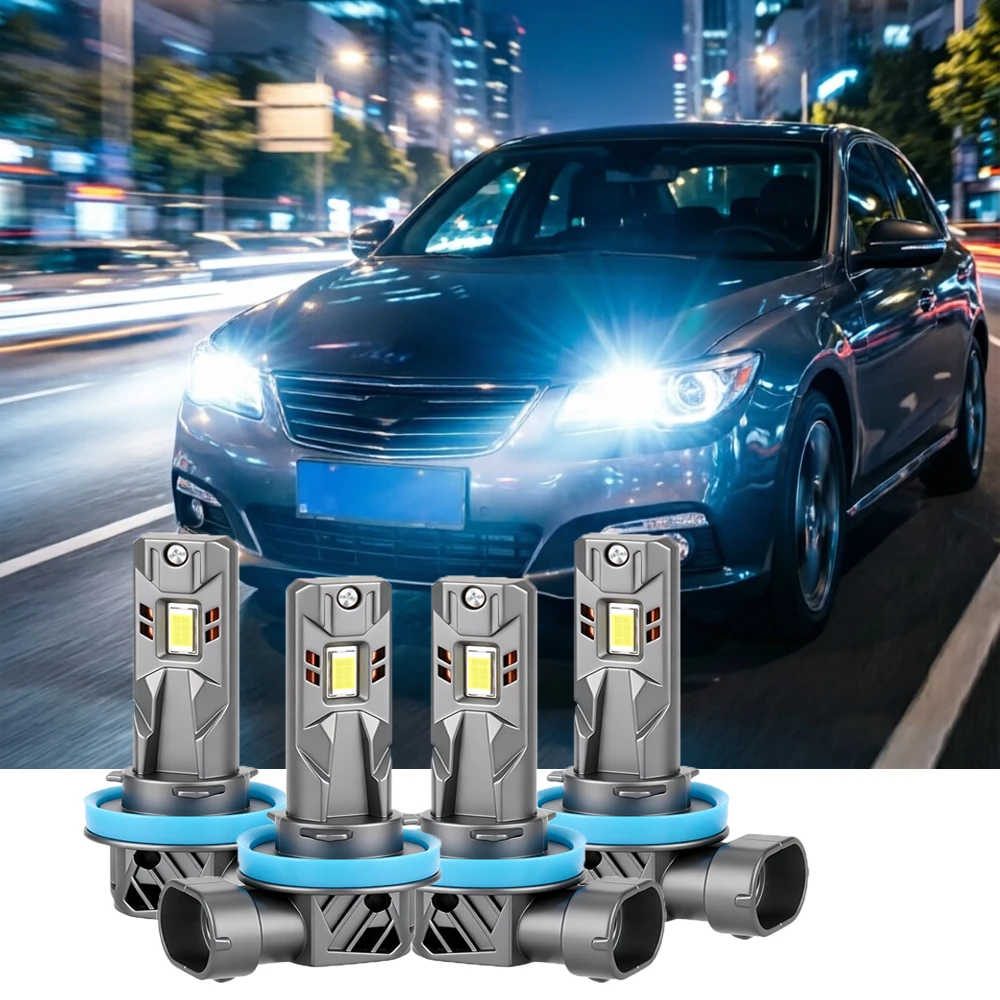 

Комплект из 4 светодиодных фар H11 для автомобиля, размер 1:1, 6000K, суперяркие, улучшенные чипы 5570 CSP, 24000 лм, белый свет 6000K