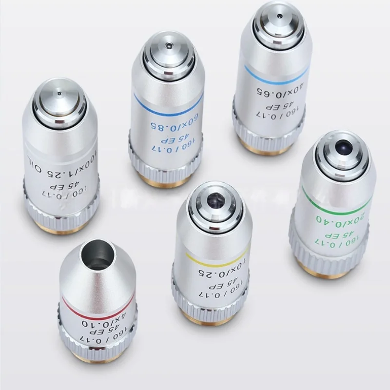 195 Semi-Plan Achromatic Microscope Objective RMS Thread Spring-Loaded Retractable Lens for Biological Microscope Lab School