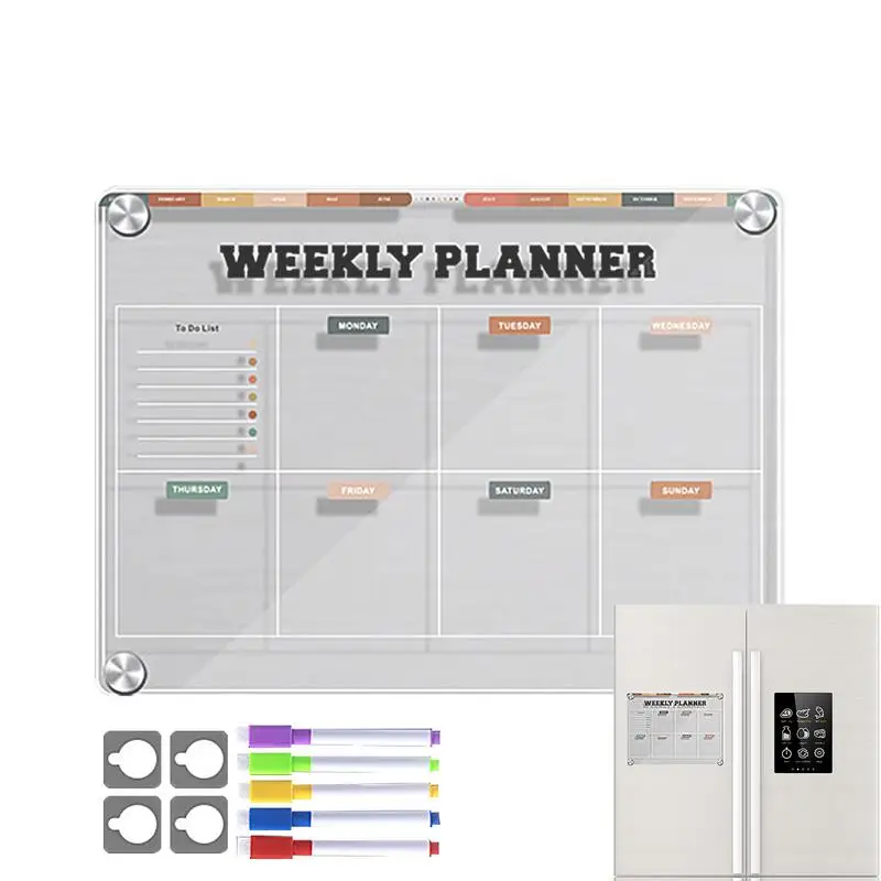 ไวท์บอร์ดแม่เหล็กสําหรับตู้เย็นReusableตู้เย็นปฏิทินPlanner Boardอะคริลิคตู้เย็นDry Erase Clearตู้เย็นPlanning