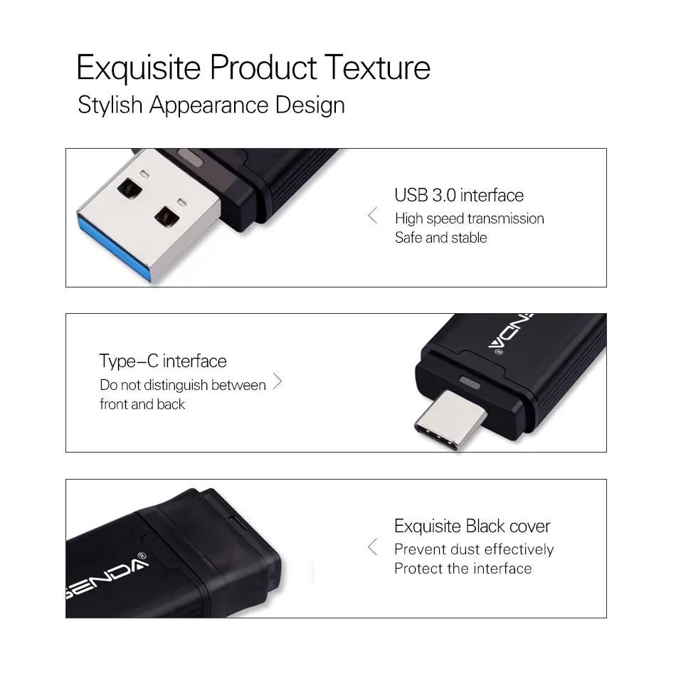 WANSENDA 128GB TYPE C USB 3.0 Flash Drive Pen Drive 32GB 64GB 256GB 512GB High Speed Pendrive for HUAWEI TYPE-C Mobile/PC