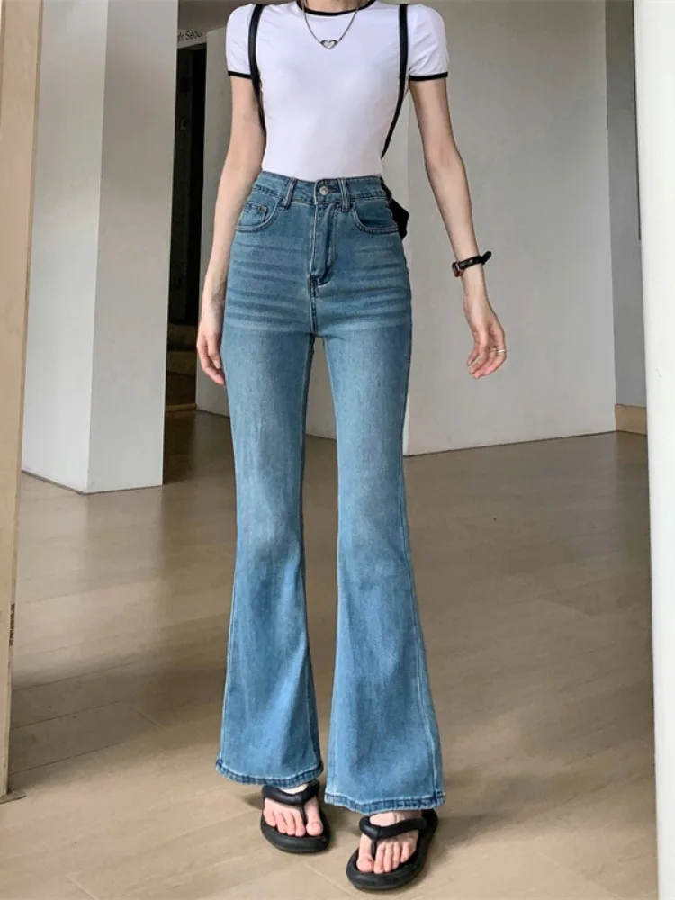 

Blue High Waist Slimming Jeans Women's Spring Fitted Micro Flared Pants Long Drag Boots Hoof Pants Commute Style