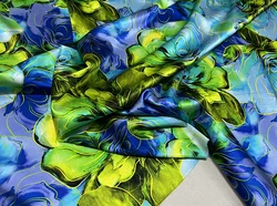 19 Momme High Quality Real Silk Spandex Satin Clothing Fabric Blue Yellow Green Flower Spray Painting Designer for Cheongsam