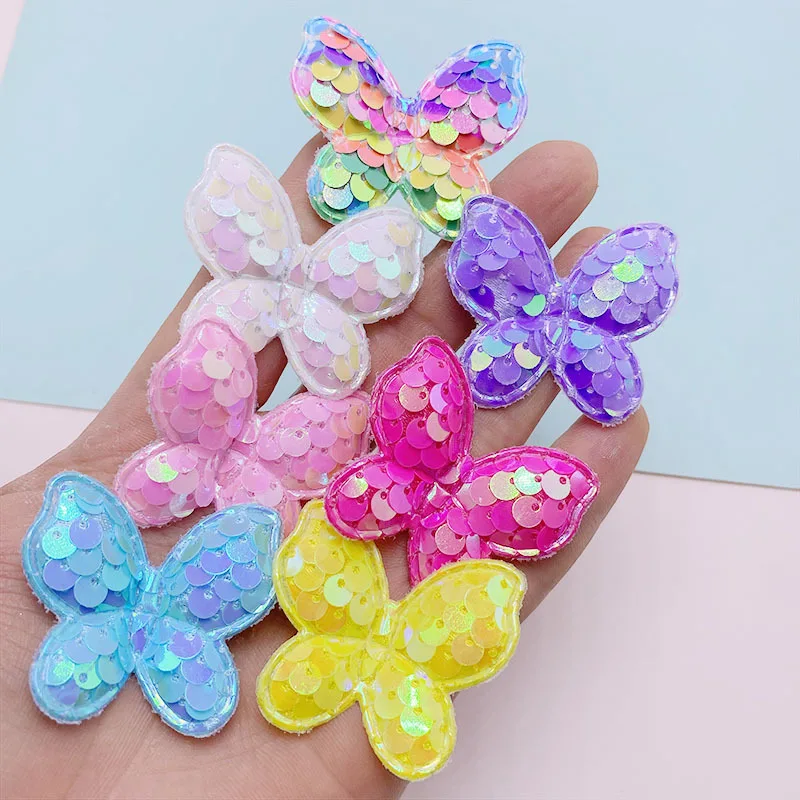 30 pz 4x3.5CM paillettes farfalla imbottite Appliques per bambino calzino cappello cucito fai da te copricapo accessori patch