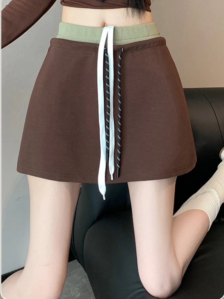 Womens Color Blocking Rok Nep Tweedelige Halve Rok Herfst Hoge Taille Slanke Pittige Meisje Korte A-lijn Hip Knuffelen Rok