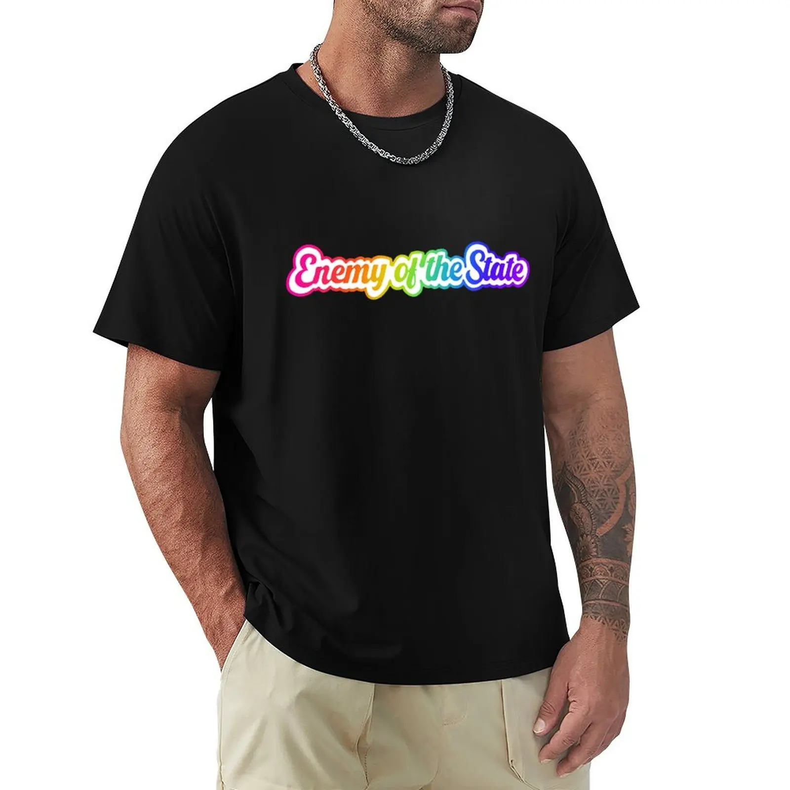 Enemy of the State - 90’s Rainbow Neon T-Shirt Blouse plus size clothes compression shirt men