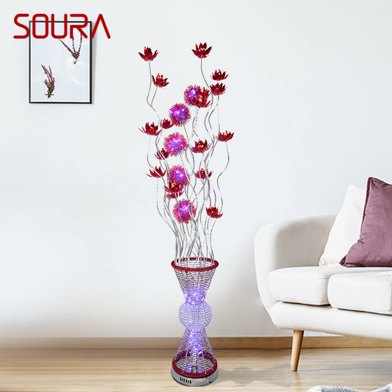 

SOURA Nordic Floor Lamp Modern Art Red Flower Iiving Room Sofa Bedroom Hotel LED Originality Decorative Standing Light