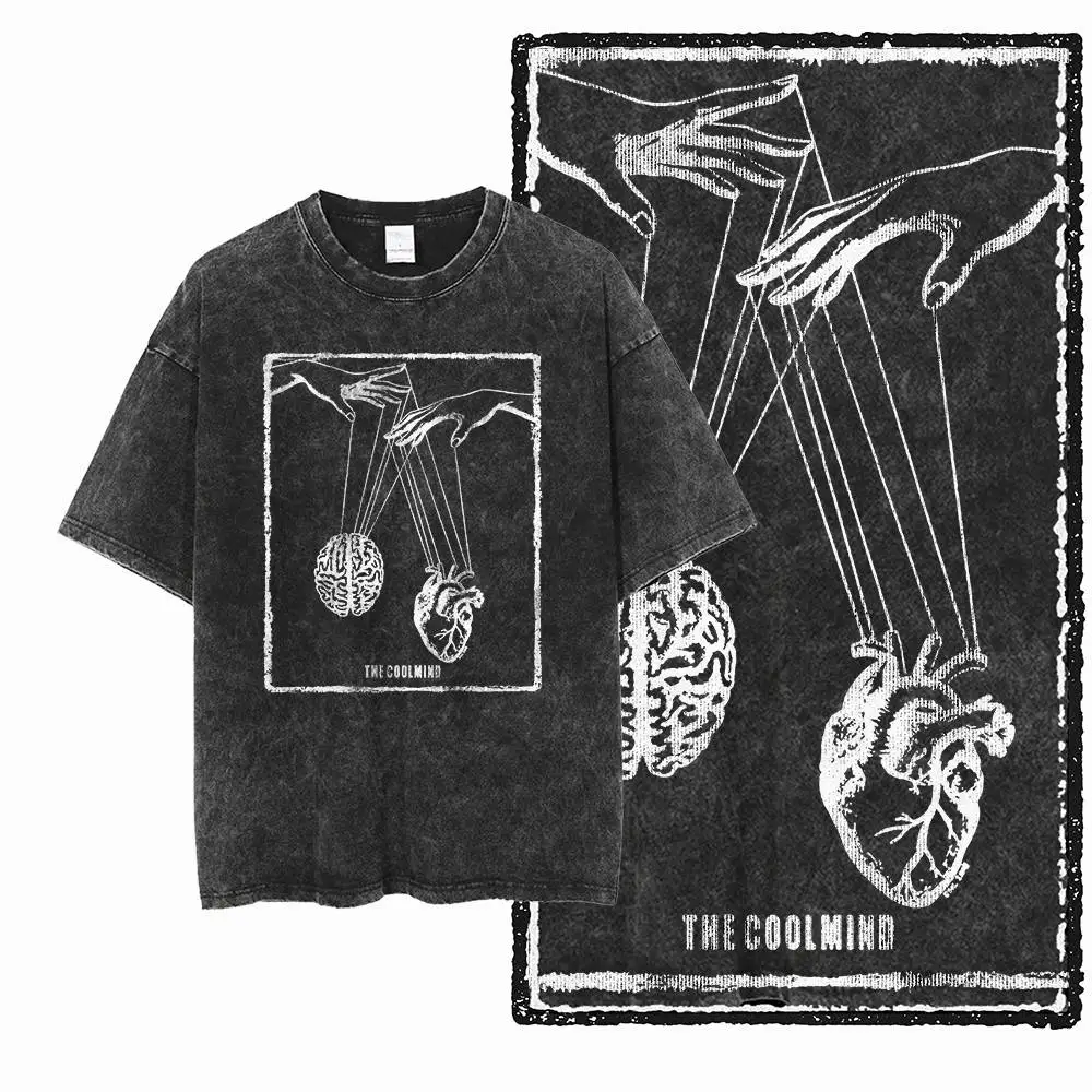 G18 Exklusives COOLMIND-Grafik-T-Shirt aus 100 % Baumwolle für Herren in großen Größen |   Säuregewaschenes Streetwear Cooles O-Neck Herren T-Shirt