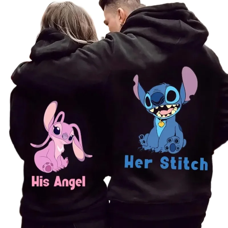 

Disney Women's Hoodies Cute Couple Clothes Characters Lilo & Stitch Winter Warm Cartoon Pattern Sweatshirt Harajuku Streetwear