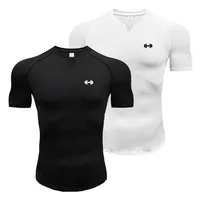 Stretch Tight Gym Fitness Short Sleeve T-shirts Mens V-neck Milk Silk Breathable Quick-dry Sport Shirts Summer Slim Fit Clothing
