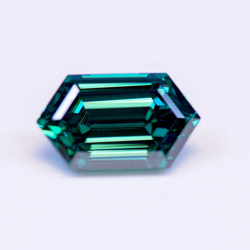 

Moissanite Stone Primary Color Emerald Green Long Hexagon Shape Lab Grown Diamond Charms Jewelry Making with GRA Certificate