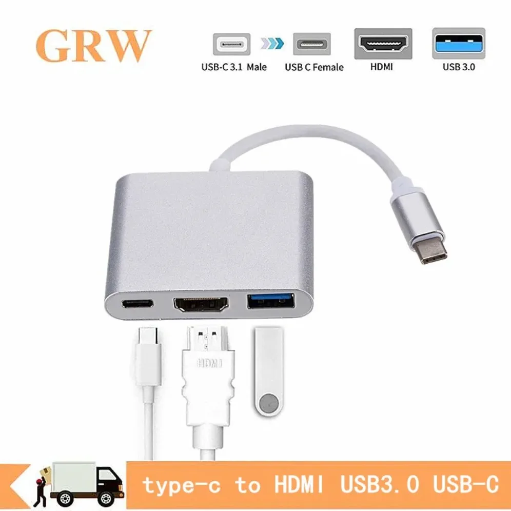 USB C 3 in 1 Hub Type C To HDMI-compatible USB Charging Adapter USB-C Hub for MacBook Mac Air Pro Huawei Mate10 Samsung S8 Plus