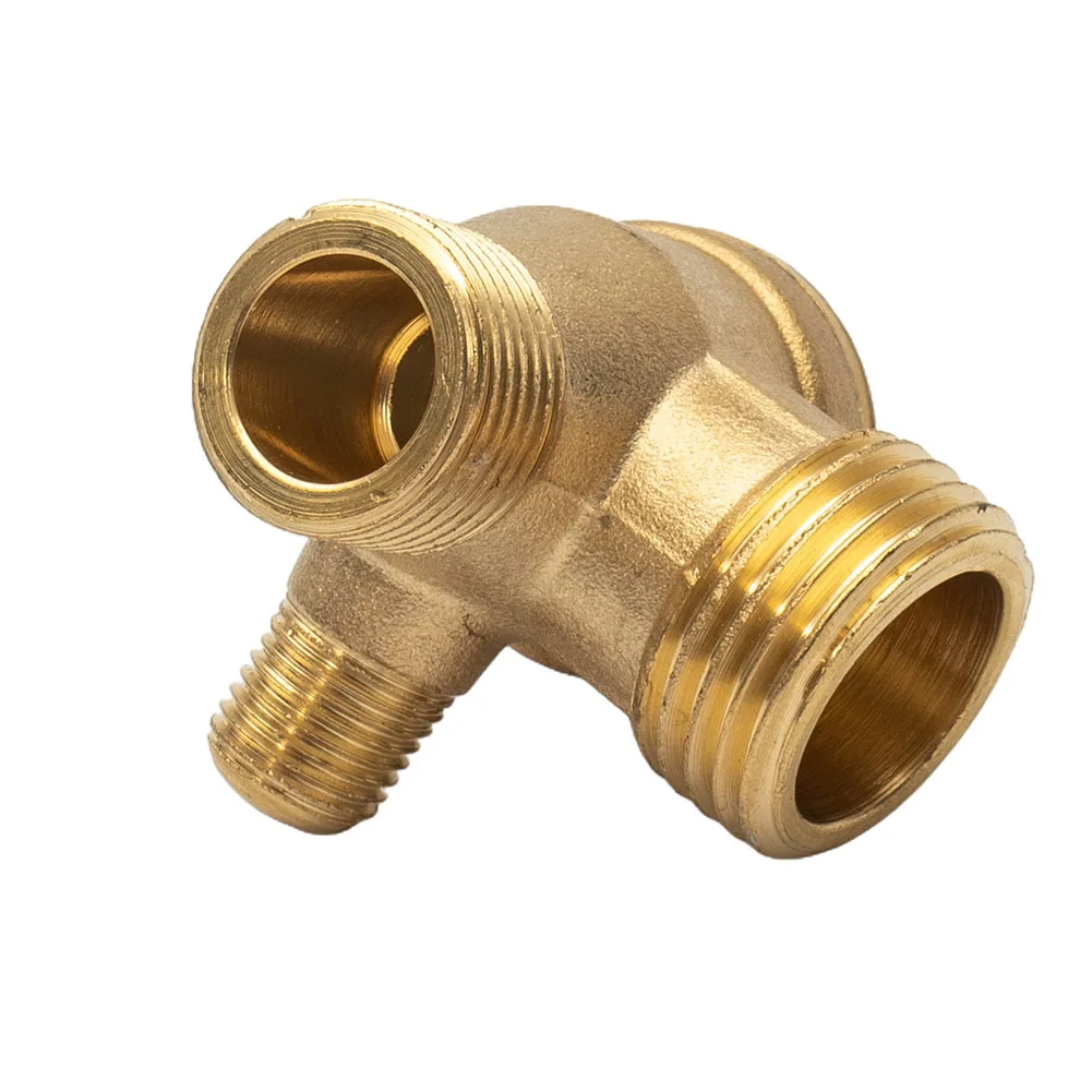 Air-Compressor 3-Port Brass Threaded Check-Valve Connector Tools Male Thread 3 Way Metal Air Compressor Check Valve Gold-Tone