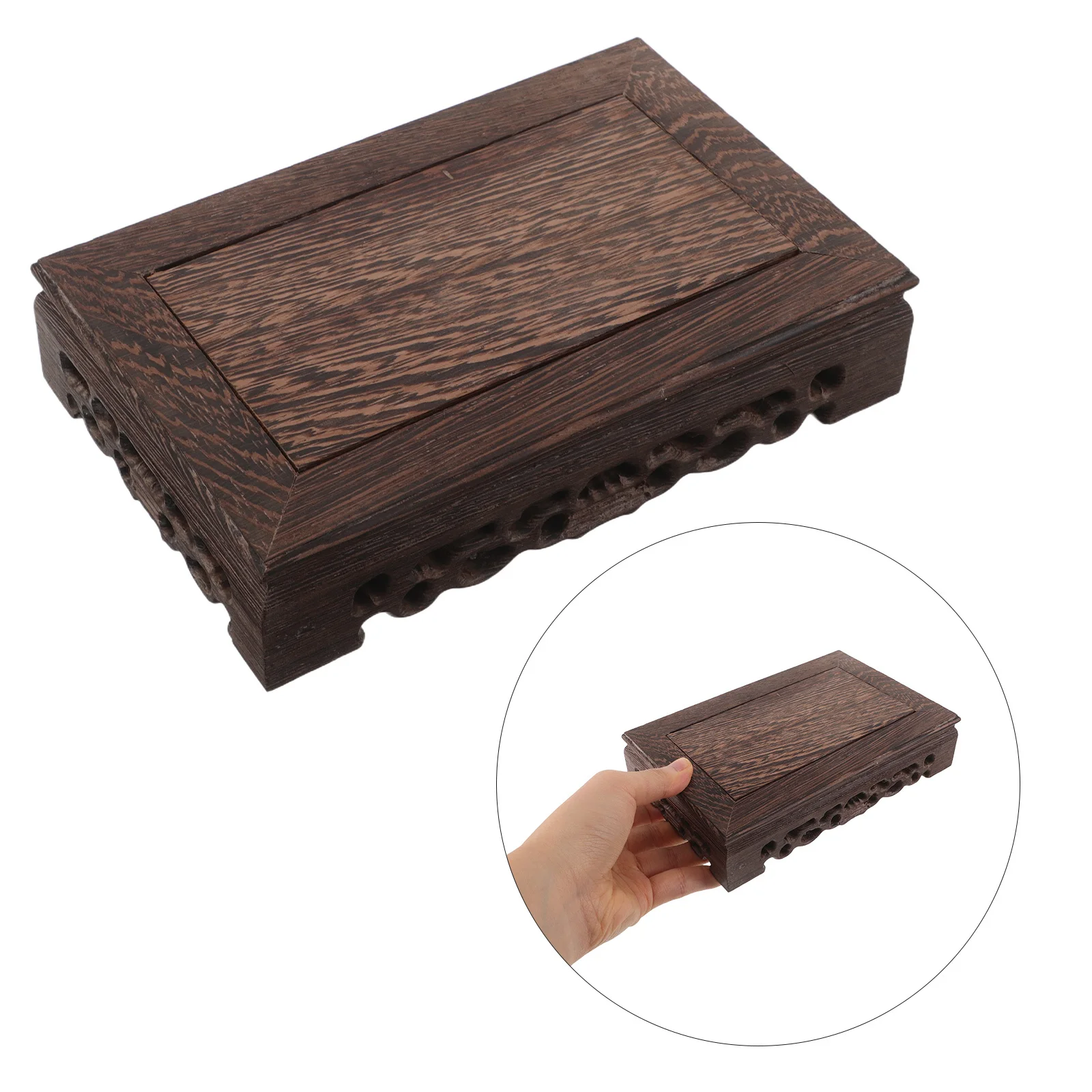 

Handmade Solid Wood Display Base for Stone Bonsai and Crystal Balls Natural Chicken-Wing Wood Pedestal Stand Light Brown