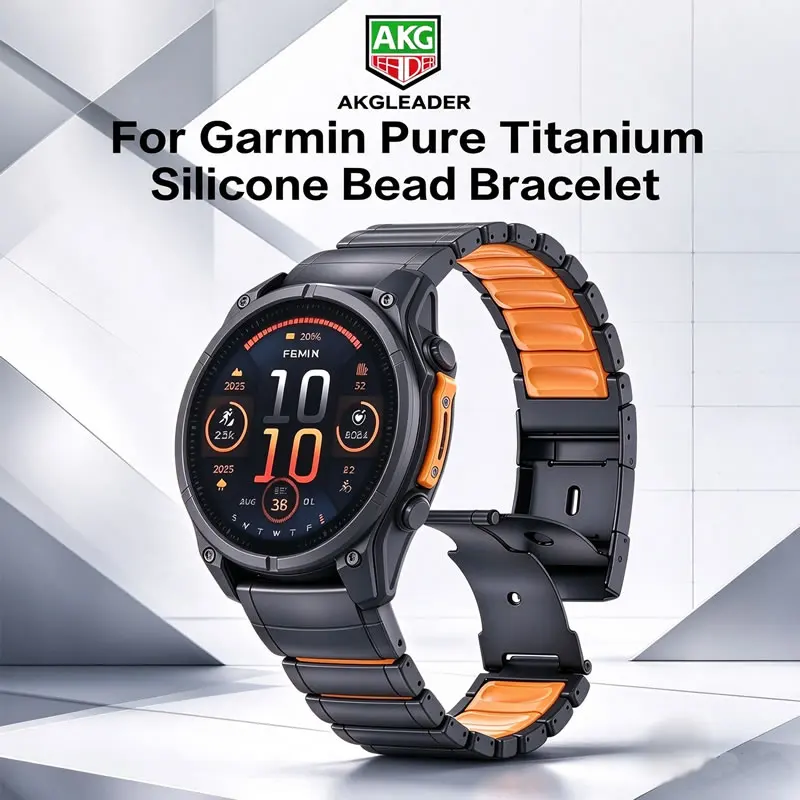 Titanium Silicone Bead Band For Garmin Fenix 9 51mm Fenix 9 Pro 51mm QuickFit 26mm 22mm Magnetic Buckle Watch Strap For Fenix 8